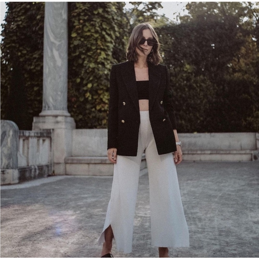 Zara weave textured blazer with gold button